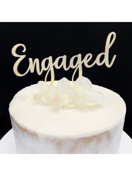 “ENGAGED” WOODEN CAKE TOPPER